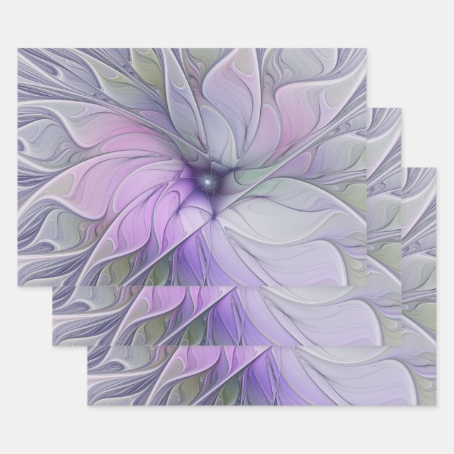 Stunning Beauty Modern Abstract Fractal Art Flower Wrapping Paper Sheet (Set)