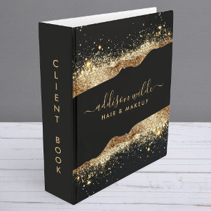Stunning Black And Gold Glitter Script Business Binder