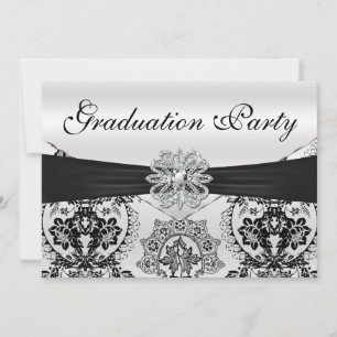 Stunning Black and Silver Damask Graduation Party Invitation
