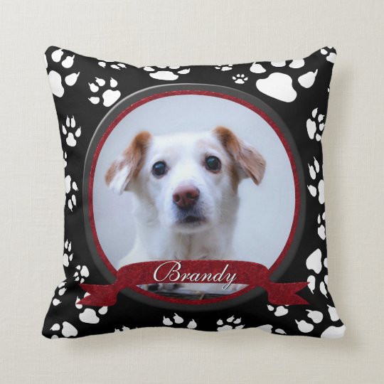 Stunning Black and White Dog Memorial Paw Prints Throw Pillow