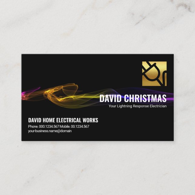 Stunning Black Electrical Lightning Electrician Business Card (Front)