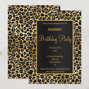 STUNNING BLACK & GOLD 2 LEOPARD BIRTHDAY  INVITATION