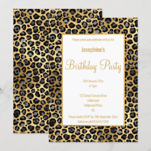 STUNNING BLACK & GOLD LEOPARD BIRTHDAY  INVITATION