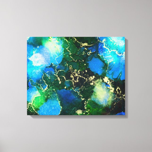 Stunning Blue and Gold Alcohol Ink Painting Canvas Print (Front)