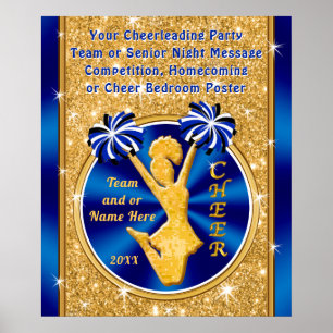Stunning Blue and Gold Cheer Posters, PERSONALIZED Poster