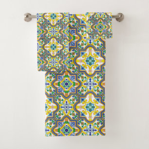 💛💙💚Stunning blue and yellow Azulejos  Bath Towel Set