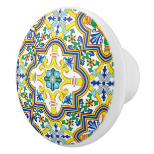 💛💙💚Stunning blue and yellow Azulejos  Ceramic Knob
