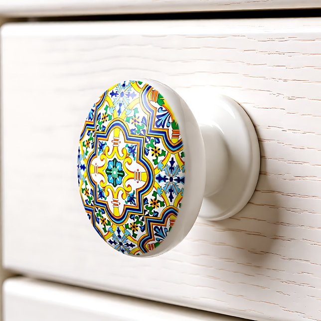 💛💙💚Stunning blue and yellow Azulejos  Ceramic Knob (Stunning blue and yellow Azulejos Ceramic Knob)