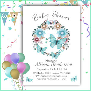 Stunning Blue Butterfly Wreath Baby Shower  Invitation