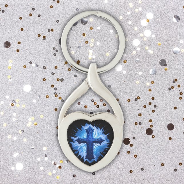 Stunning Blue Christian Cross on black | Keychain (Creator Uploaded)