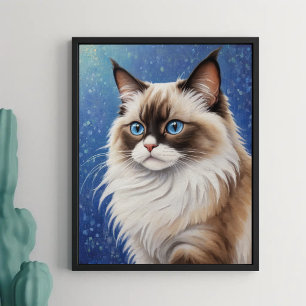 Stunning Blue Eyed Ragdoll Cat Painting Elegant  Poster