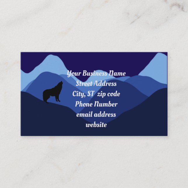 Stunning Blue Mountain Silhouette with Wolf Logo  Business Card (Front)