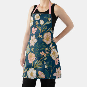 Stunning Blue Pink Flower Pattern Apron