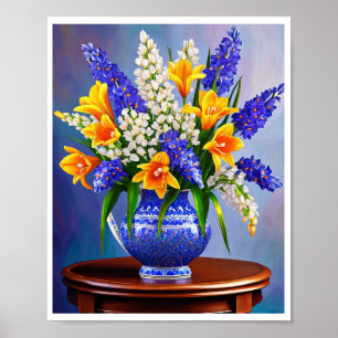 Stunning Blue Vase Orange Tulips Art Print Poster