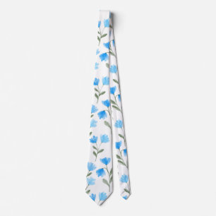 Stunning Blue Watercolor Floral Print Tie