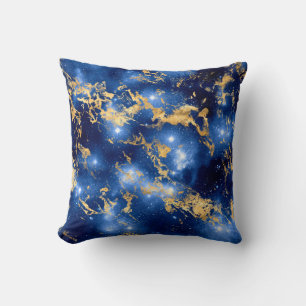 Stunning Blue, White & Gold Marble Galaxy Throw Pillow