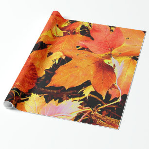 Stunning Bold Orange Autumn Leaves Wrapping Paper