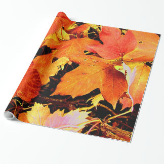 Stunning Bold Orange Autumn Leaves Wrapping Paper