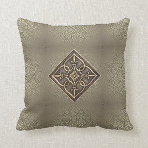 Stunning Brass Celtic Knot Heart Tiles Throw Pillow