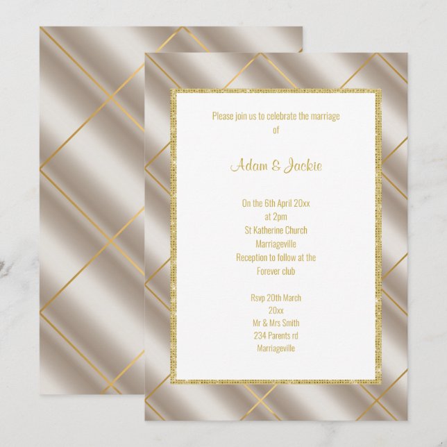 STUNNING BRONZE METALLIC WEDDING 2 INVITATION (Front/Back)