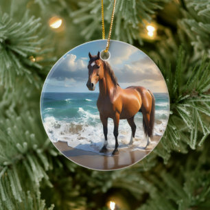 Stunning Brown Horse On The Beach, Ceramic Ornament