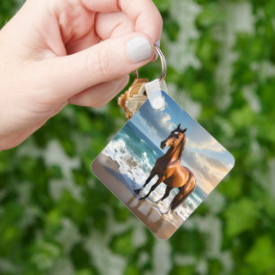 Stunning Brown Horse On The Beach, Keychain