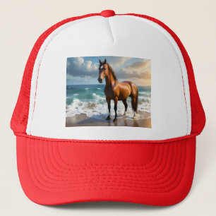Stunning Brown Horse On The Beach, Trucker Hat