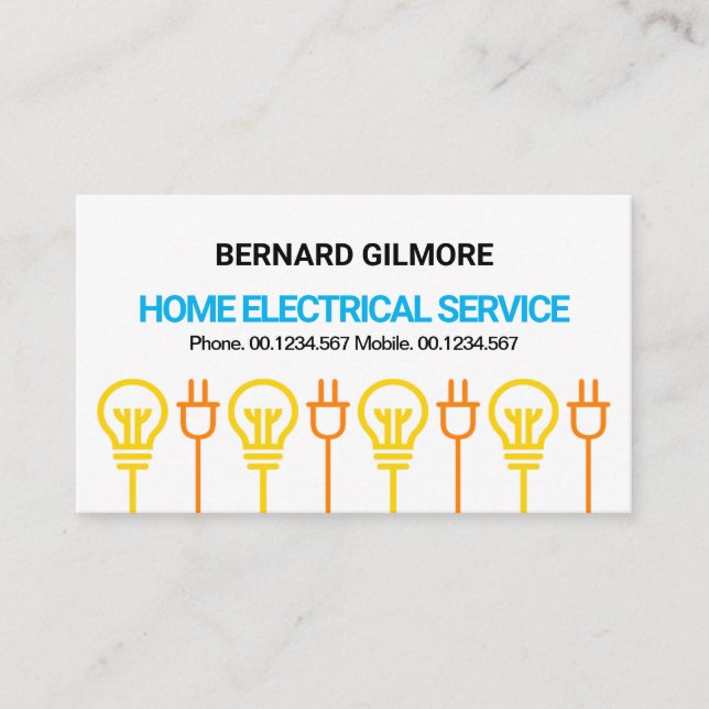 Stunning Bulb Power Plug Motif Electrical Service Business Card (Front)
