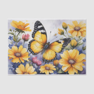 Stunning Butterfly Amidst Large Yellow Flowers Tissue Paper