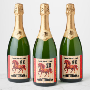 Stunning Chinese Year of the Fire Horse 2026 Sparkling Wine Label
