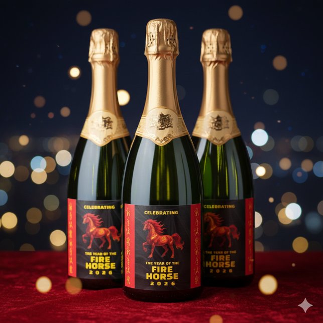 Stunning Chinese Year of the Fire Horse 2026 Sparkling Wine Label (Year of the Fire Horse 2026 Sparkling Wine Labels Cover Photo)