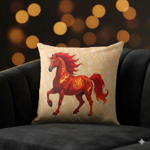 Stunning Chinese Year of the Fire Horse 2026 Throw Pillow