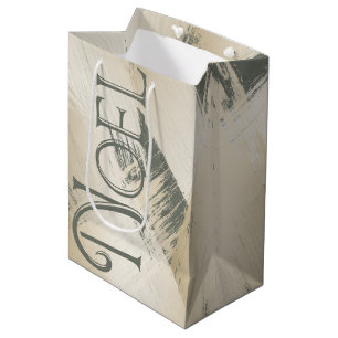 Stunning Christmas Noel Chic Gold Brush Strokes Medium Gift Bag