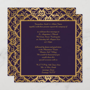 STUNNING CLASSIC RICH NAVY GOLD WEDDING INVITATION