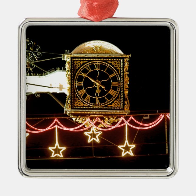 Stunning Clock at Xmas Metal Ornament (Front)