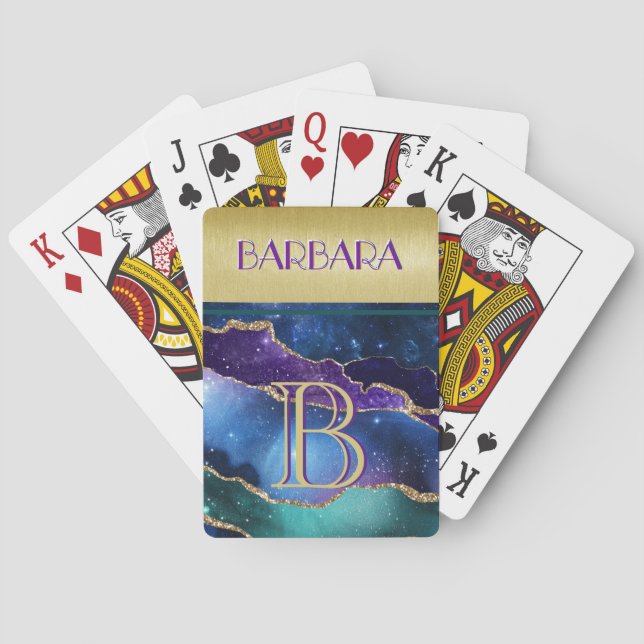 Stunning colourful Agate I 3 Colour Monogram  Bicy Playing Cards (Back)