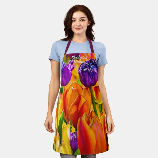 Stunning Colourful Beautiful Tulip Flowers Apron (Worn)