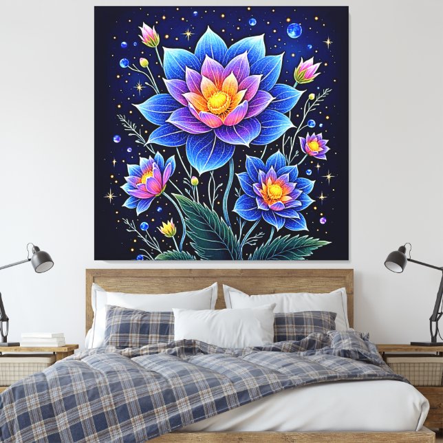 Stunning Cosmic Floral Dreams Design Canvas Print (Insitu(Bedroom))