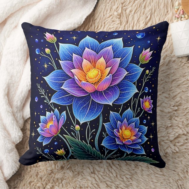 Stunning Cosmic Floral Dreams Design Throw Pillow (Blanket)