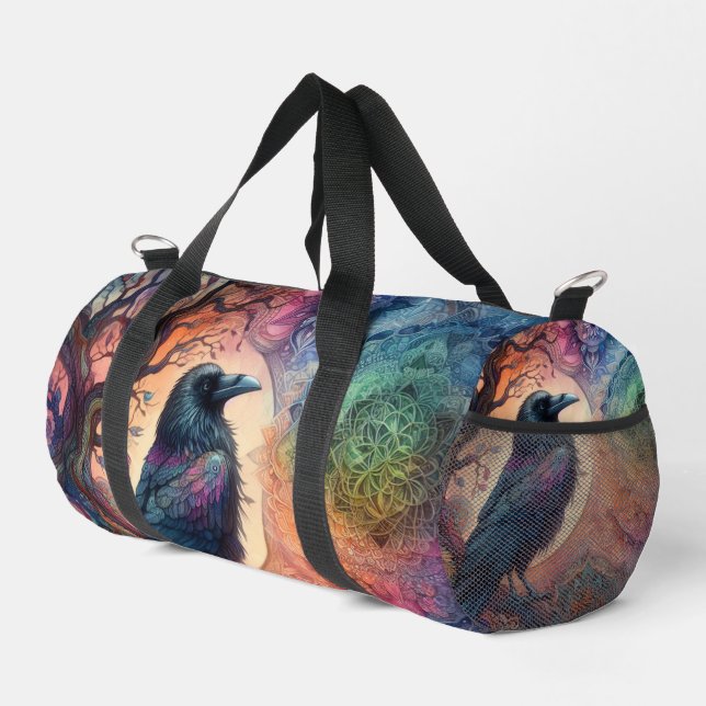Stunning Crow Tree of Life Mandala Pagan Gothic Duffle Bag (Right Corner)