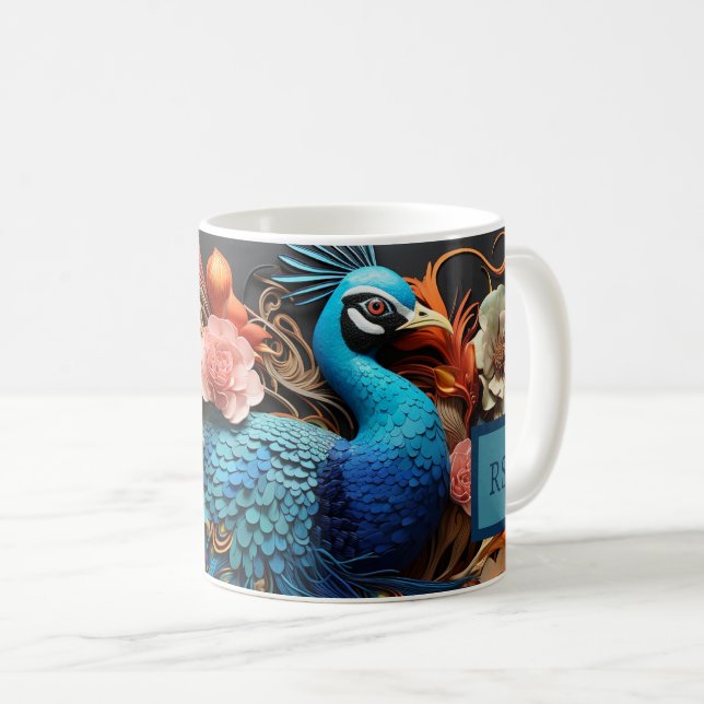 Stunning Custom Monogram Peacock Mug (Front Right)