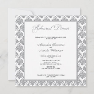 Stunning Damask Rehearsal Dinner Invite (silver)