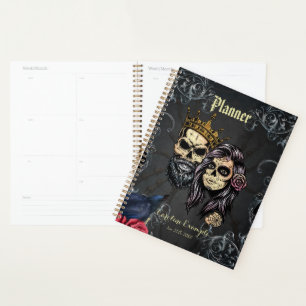 Stunning dark gothic wedding design with skulls an planner