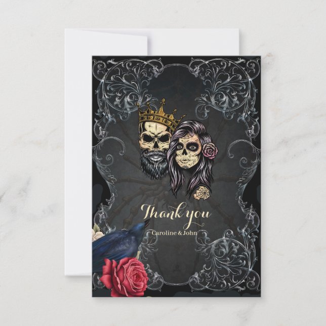 Stunning dark gothic wedding design with skulls  thank you card (Front)