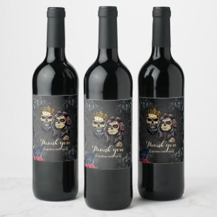 Stunning dark gothic wedding design with skulls wine label