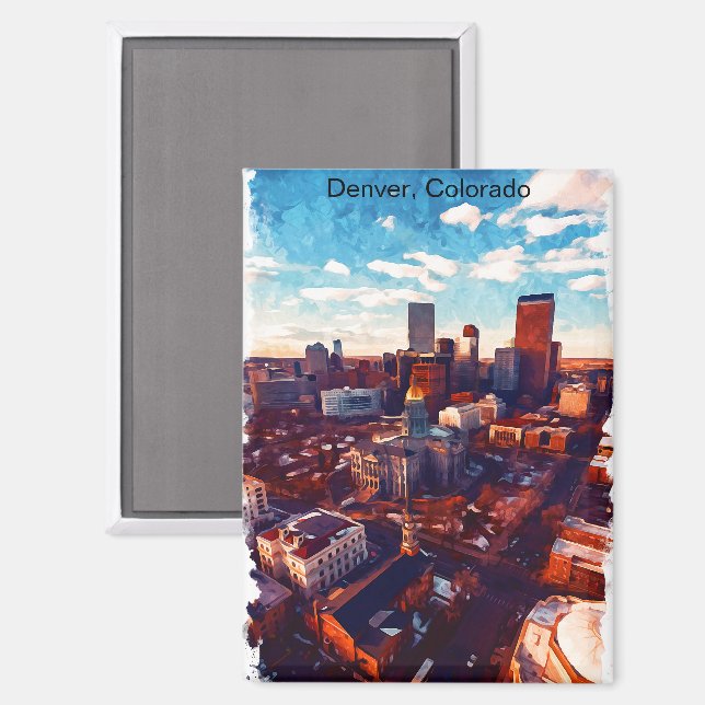 Stunning Denver Colorado City View Magnet (Front/Back)