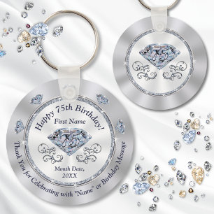 Stunning Diamond, 75th Birthday Party Favors,  Keychain