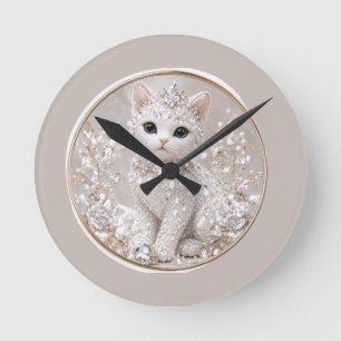 Stunning Diamond Princess Cat   High-End Luxury An Round Clock