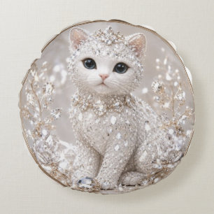 Stunning Diamond Princess Cat High-End Luxury An Round Pillow