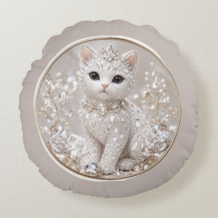 Stunning Diamond Princess Cat High-End Luxury An Round Pillow